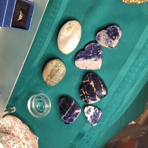 Sodalite hearts And Palm Stone With Sphere Holder Set 10 bundle total